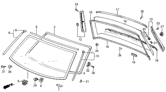 1987 Honda Civic Rubber, FR. Windshield Dam Diagram for 67205-SB4-003