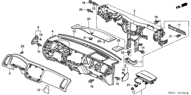 2001 Honda Civic Panel, Instrument *NH361L* (CF GRAY) Diagram for 77101-S5A-A12ZD