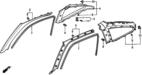 1990 Honda CRX 2 Door HF KH 5MT Pillar Lining Diagram