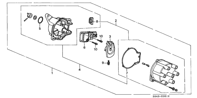 1998 Honda Accord 4 Door EXV6 KA 4AT Distributor (Hitachi) (V6) Diagram