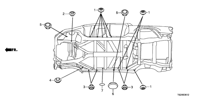 2017 Honda Ridgeline 4 Door RTL (2WD) KA 6AT Grommet (Lower) Diagram