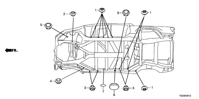 2020 Honda Ridgeline Grommet (Lower) Diagram