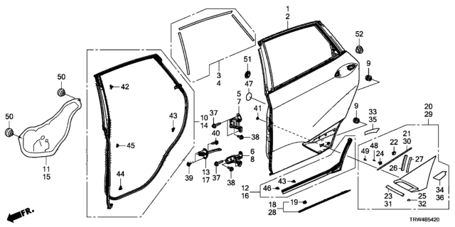 2021 Honda Clarity Plug-In Hybrid Clip Door Weatherstrip Diagram for 90651-TP8-003