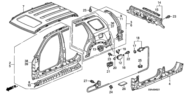 2003 Honda CR-V 5 Door LX (2WD) KA 4AT Outer Panel - Roof Panel (Old Style Panel) Diagram