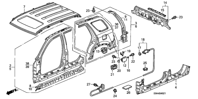 2003 Honda CR-V Outer Panel - Roof Panel (Old Style Panel) Diagram