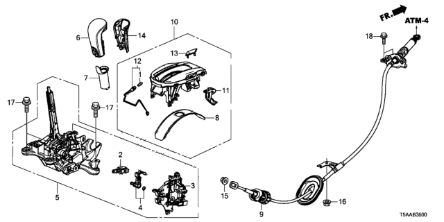 2019 Honda Fit Stopper Set, Shift Lock Diagram for 54023-T5A-951