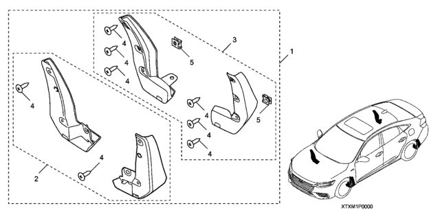 2020 Honda Insight 4 Door EX KA CVT Splash Guards Diagram