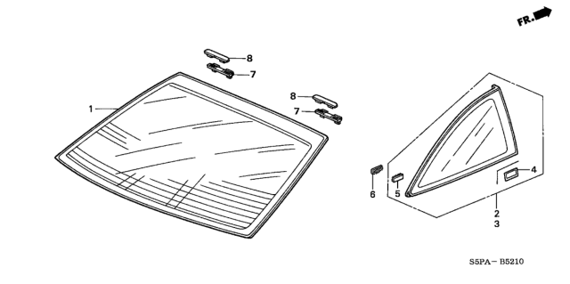 2005 Honda Civic 2 Door EX KA 5MT Rear Windshield - Quarter Glass Diagram