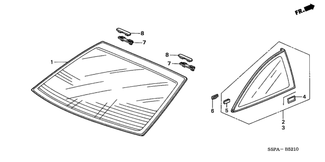 2005 Honda Civic Rear Windshield - Quarter Glass Diagram