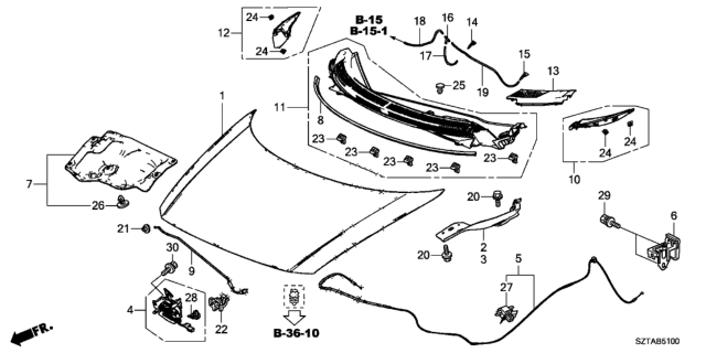 2013 Honda CR-Z Hinge, Driver Side Hood Diagram for 60170-SZT-G00ZZ