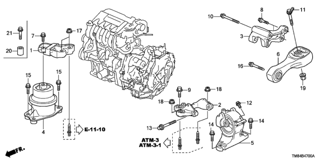 2014 Honda Insight Rubber Sub-Assy., Engine Side Mounting Diagram for 50822-TM8-013