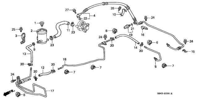 1999 Honda Accord 4 Door LXV6 KL 4AT P.S. Hoses - Pipes (V6) Diagram