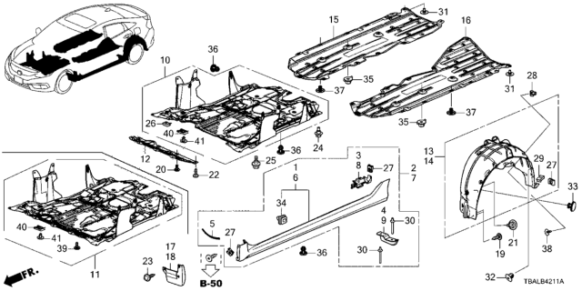 2020 Honda Civic Support, R. Side Sill Garnish Diagram for 71801-TBA-A01