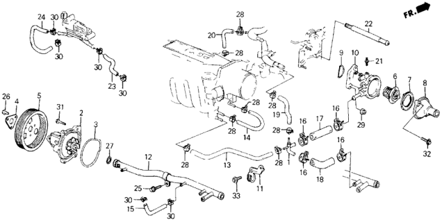 1989 Honda Accord 2 Door LXI KA 5MT Water Pump (PGM-FI) Diagram
