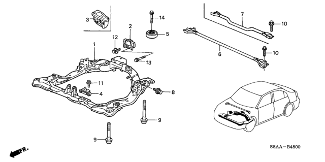 2004 Honda Civic Sub-Frame, Front Diagram for 50200-S5A-A72
