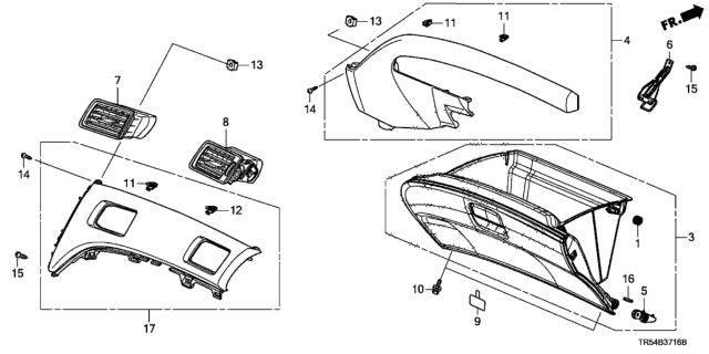 2013 Honda Civic Instrument Panel Garnish (Passenger Side) Diagram