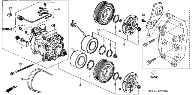 2004 Honda Civic 2 Door HX KA CVT A/C Compressor (Sanden) Diagram 2