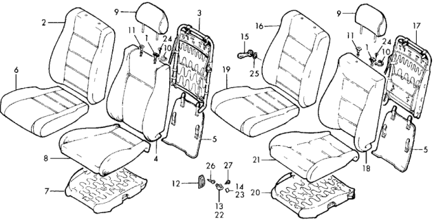 1989 Honda Accord Pad Molding, R. FR. Back Diagram for 81121-SG7-P11