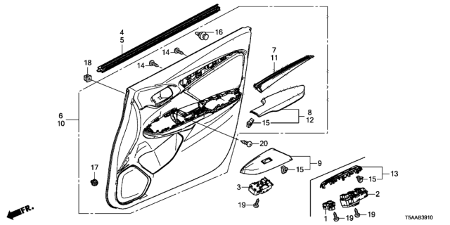 2019 Honda Fit Switch Assembly, Power Window Mas Diagram for 35750-T5R-A11