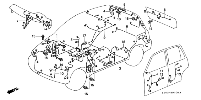 1998 Honda CR-V Wire Harness, Floor (Passenger Side) Diagram for 32106-S10-A90