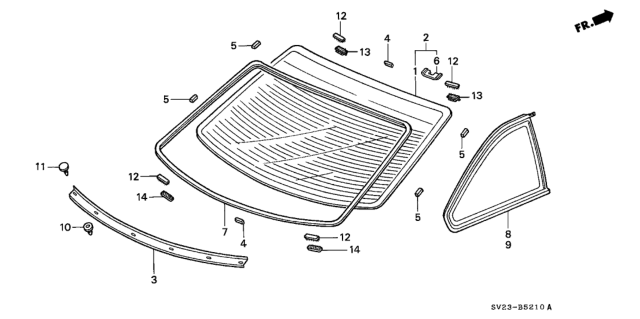 1995 Honda Accord Glass, RR. Windshield (Green) Diagram for 73211-SV2-010