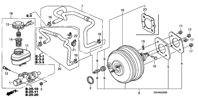 2004 Honda Pilot 5 Door EXL (RES) KA 5AT Brake Master Cylinder  - Master Power Diagram