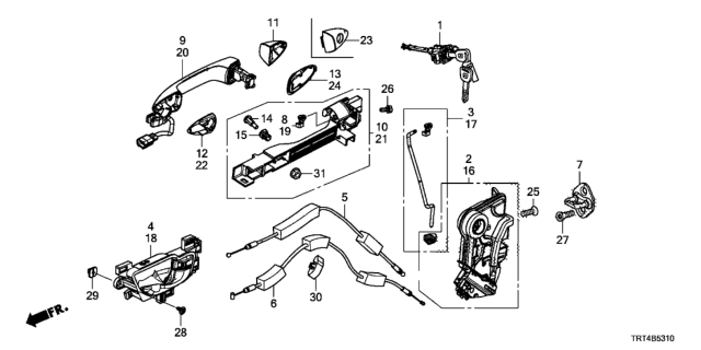 2017 Honda Clarity Fuel Cell Handle Complete Right, Front Diagram for 72141-TRT-A71