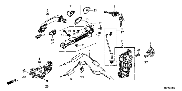 2018 Honda Clarity Fuel Cell Front Door Locks - Outer Handle Diagram