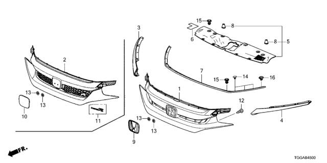 2021 Honda Civic Grille, Front Diagram for 71121-TGH-A51