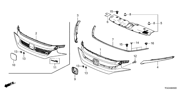 2021 Honda Civic Emb, Front Grade Name Diagram for 75732-TGH-A01