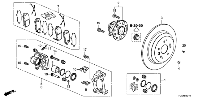 2020 Honda Passport 5 Door EXL (AWD) KA 9AT Rear Brake Diagram