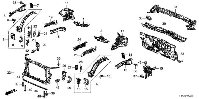 2019 Honda Civic Outrigger Set, R. FR. Side Diagram for 04600-TEG-A00ZZ
