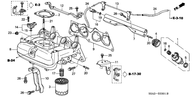 2003 Honda Civic Gasket, Throttle Body Diagram for 16176-PMS-A01