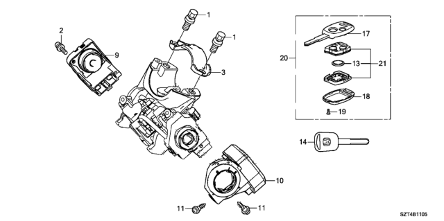 2011 Honda CR-Z Key Cylinder Components Diagram