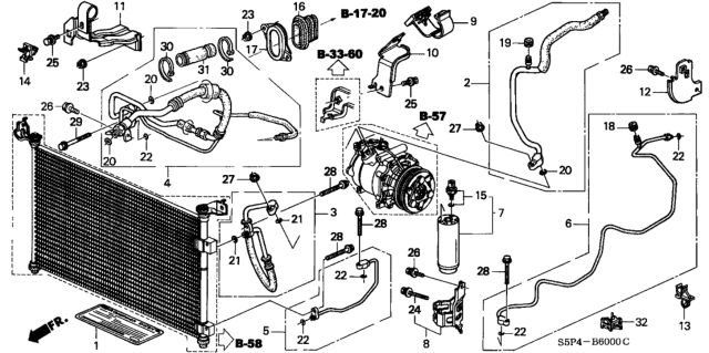 2004 Honda Civic 2 Door LX KA 5MT A/C Hoses - Pipes Diagram