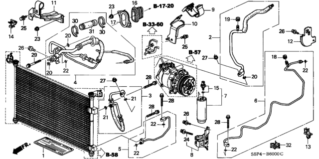 2003 Honda Civic A/C Hoses - Pipes Diagram