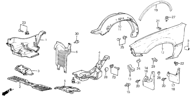 1987 Honda Civic Cover, R. FR. Bumper (Lower) Diagram for 60515-SB3-020