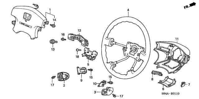 2002 Honda Accord 4 Door LX (ABS) KA 4AT Steering Wheel (SRS) Diagram