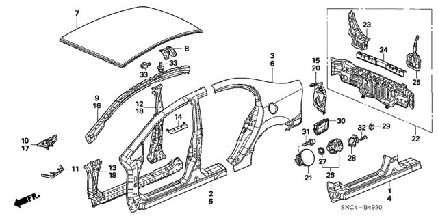 2009 Honda Civic Panel, Roof Diagram for 62100-SNC-A00ZZ