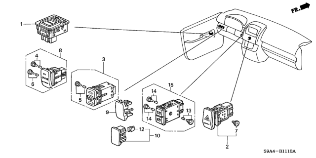 2003 Honda CR-V Lid Assy., Heated Seat Switch Hole *YR202L* (DARK SADDLE) Diagram for 77723-S9A-000ZB