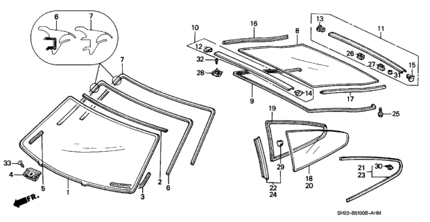 1990 Honda CRX 2 Door HF KH 5MT Windshield Diagram
