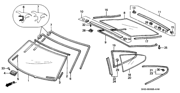 1989 Honda CRX Glass Assembly, Front Windshield (Blue) Diagram for 73100-SH2-A10