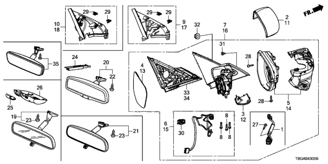 2016 Honda Civic Mirror Sub-Assembly, Passenger Side (Flat Black) Diagram for 76208-TBG-A01ZA