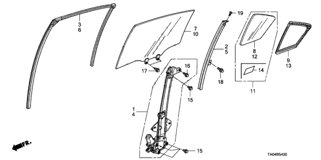 2011 Honda Accord Regulator Assembly, Left Rear Door Power Diagram for 72750-TA0-A01