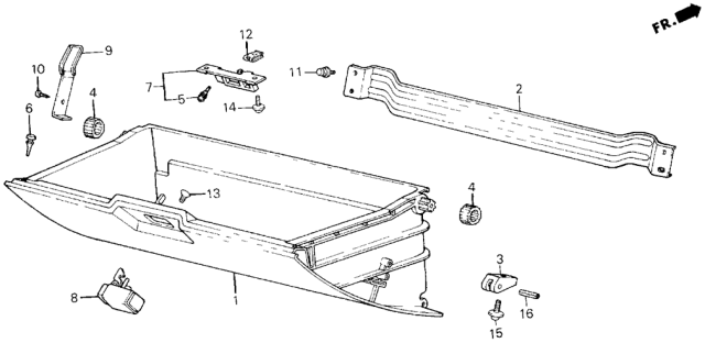 1986 Honda Civic Glove Box Components Diagram