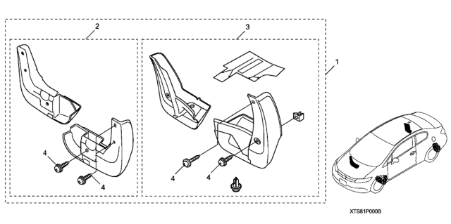 2015 Honda Civic Splash Guard, Rear Diagram for 08P09-TS8-100R3