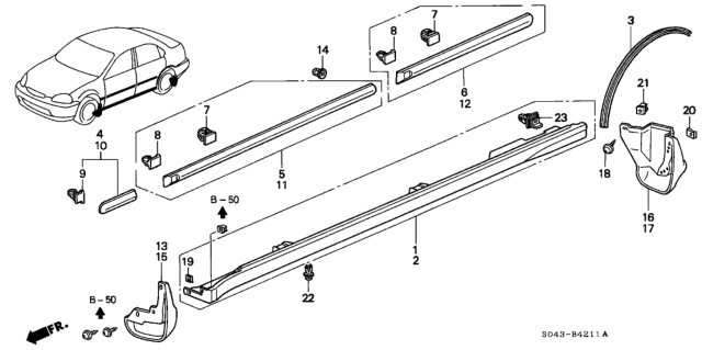 1996 Honda Civic Protector, R. FR. Door *NH503P* (GRANADA BLACK PEARL) Diagram for 75302-S04-A11ZB