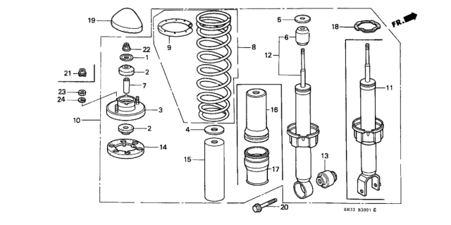 1989 Honda Civic Shock Absorber Unit, Rear (Showa) Diagram for 52611-SH3-A03