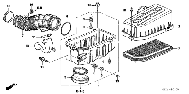 2007 Honda Ridgeline Case Set, Air Cleaner Diagram for 17201-RJE-A00