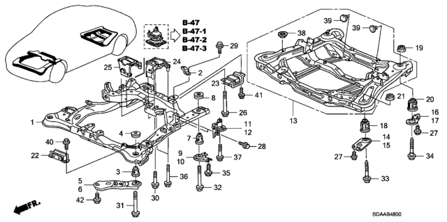 2007 Honda Accord Front Sub Frame - Rear Beam Diagram